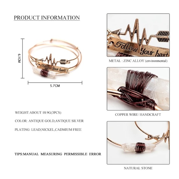 3 Piece "follow your heart" EKG bangle set - Picture 5 of 5